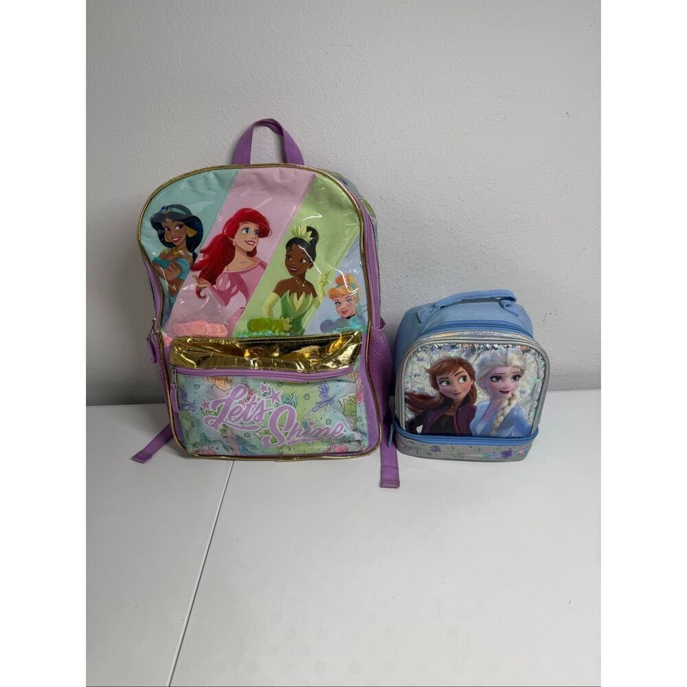 Disney Princess Girl’s 17” Backpack “Let’s Shine” + Disney Frozen Lunch Bag